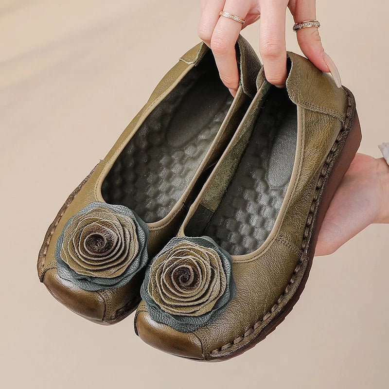 Mocasines Étnicos De Flores | Cuero Genuino Estilo Retro Lujoso Casual