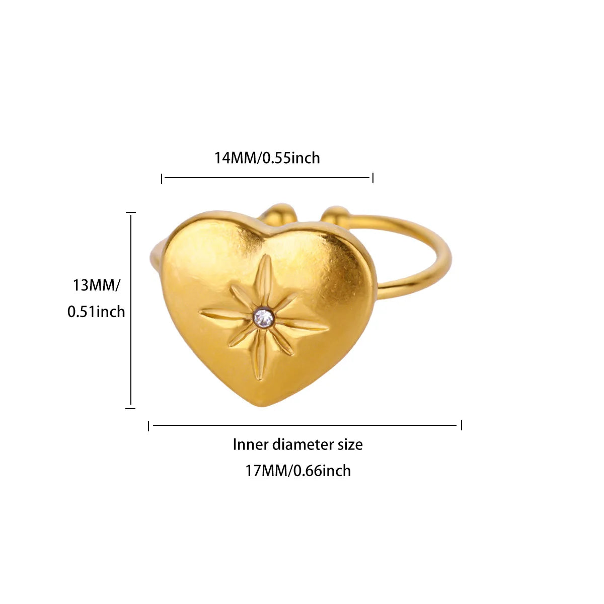 Anillo Ticotrendy Lujo | Ópalo Circón | Corazón Estrella Flor | Acero Oro