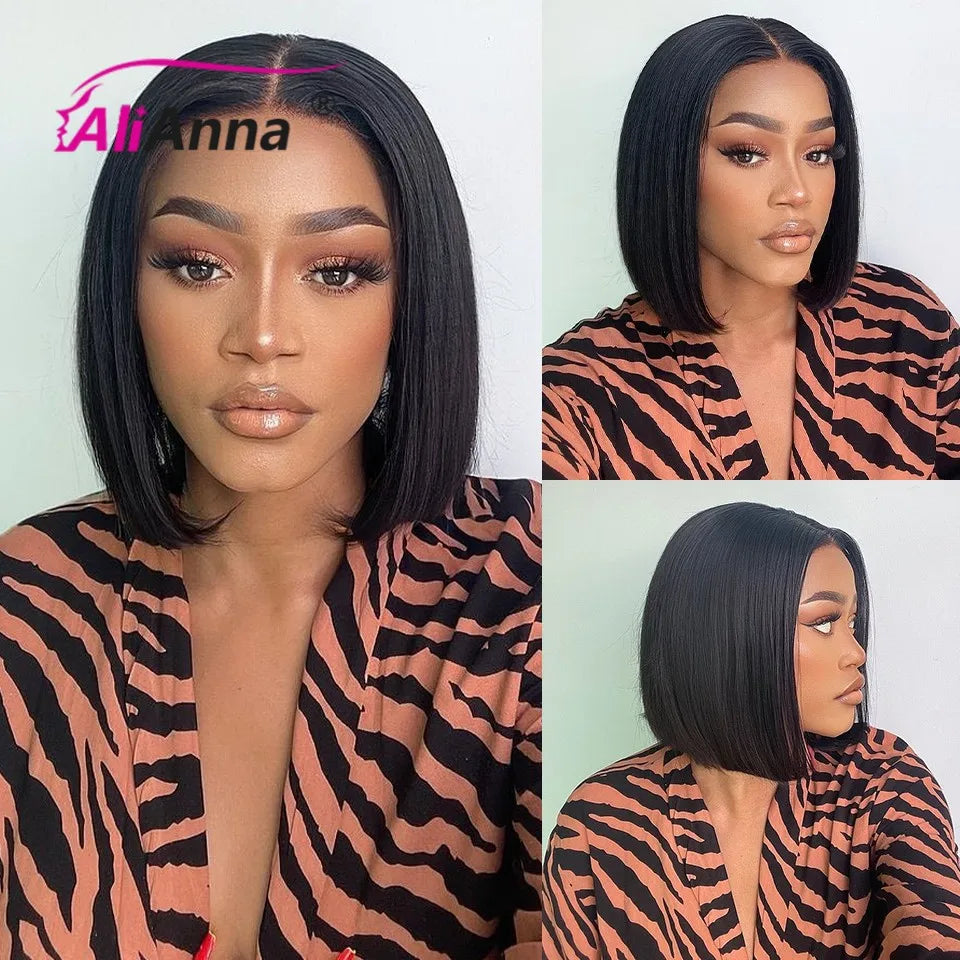 Peluca de cabello Bob sin pegamento, cabello humano listo para usar, pelucas con cierre de encaje 4x4 para mujeres, pelucas de cabello humano liso, peluca Bob corta