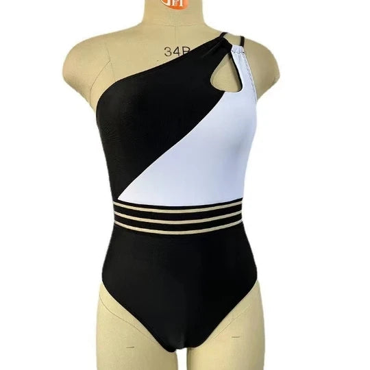 Traje De Baño Asimétrico Estilo Playa Para Mujeres Jóvenes Patchwork Casual