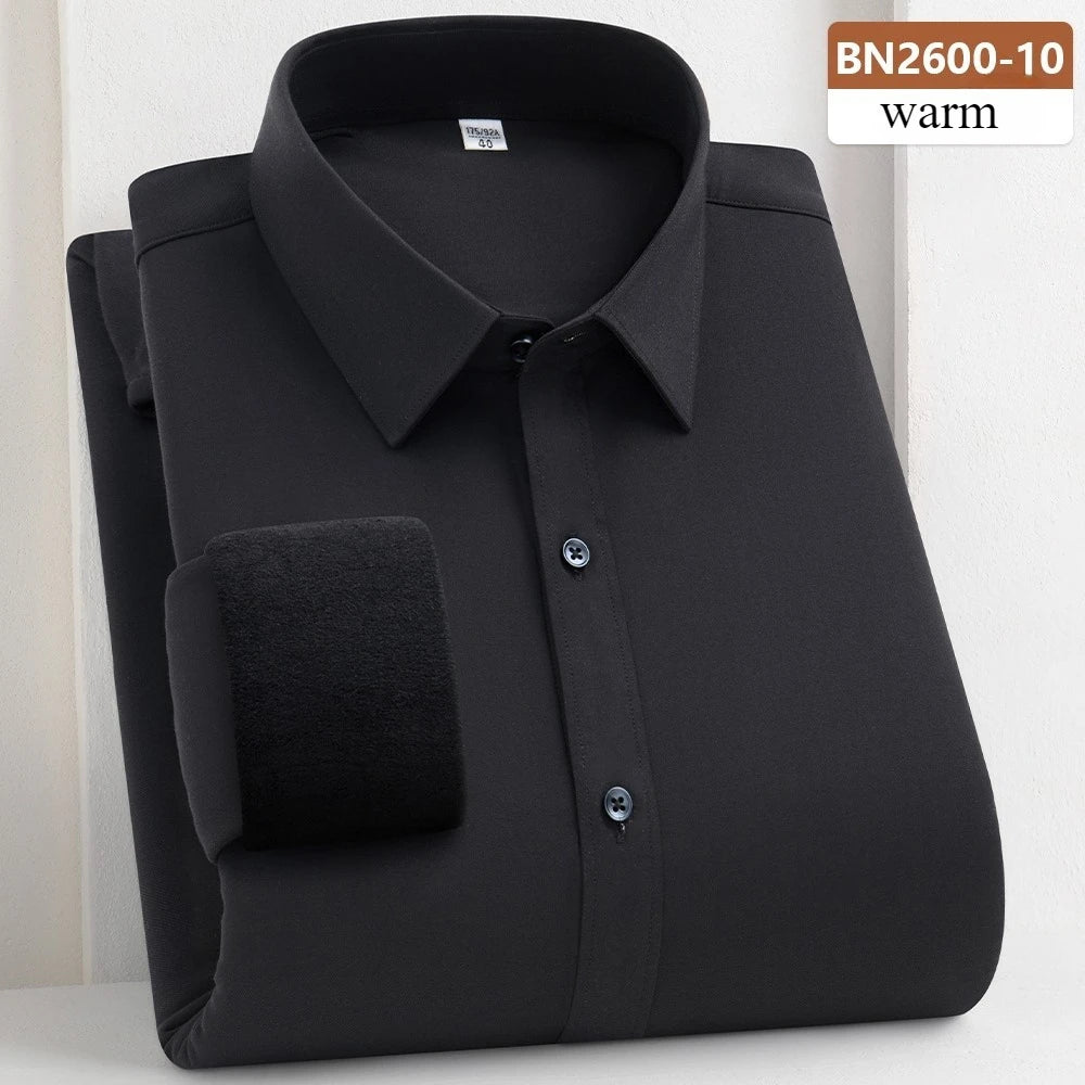 Camisa de Lana Cálida Hombre | Manga Larga | Negocios Casual | Color Sólido Suave
