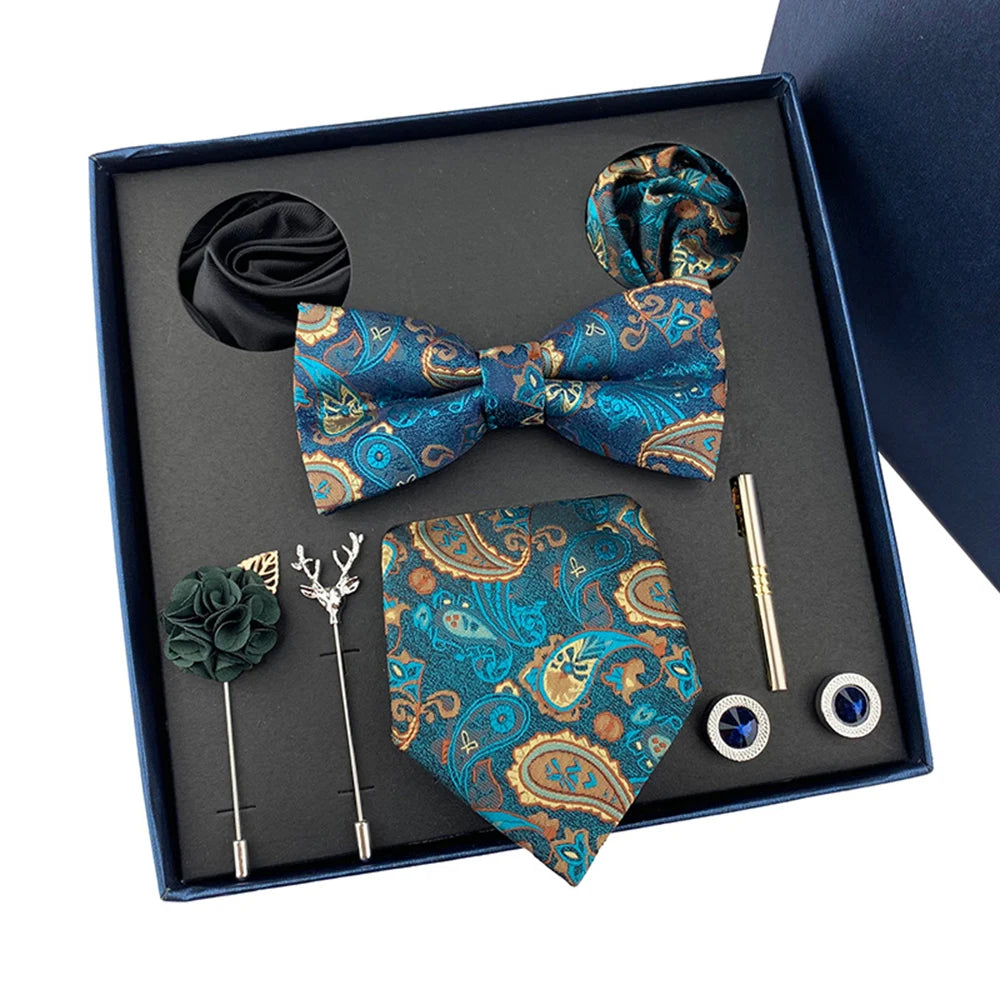 Set De Corbata Pajarita Pañuelo Gemelos Regalo Tico De Lujo