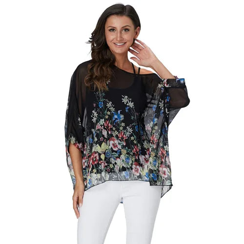 Vestido casual bohemio estilo chiffon disponible en tallas grandes 4XL 5XL 6XL vestido vintage floreado con cuello en O camiseta estilo long top