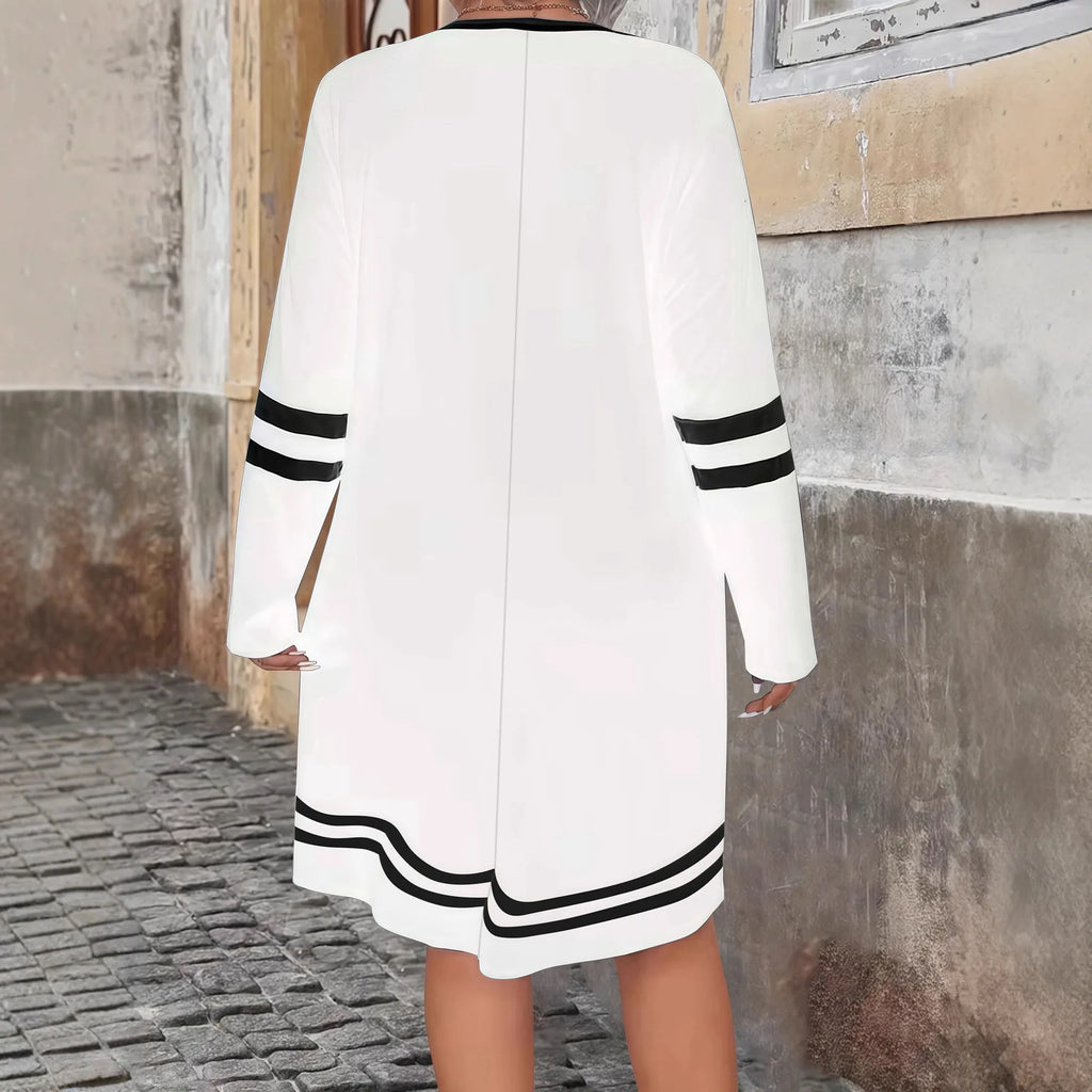 Vestido Negro con Cremallera y Cuello V | Elegante Holgado de Gran Tamaño | Manga Larga | Tico Trendy