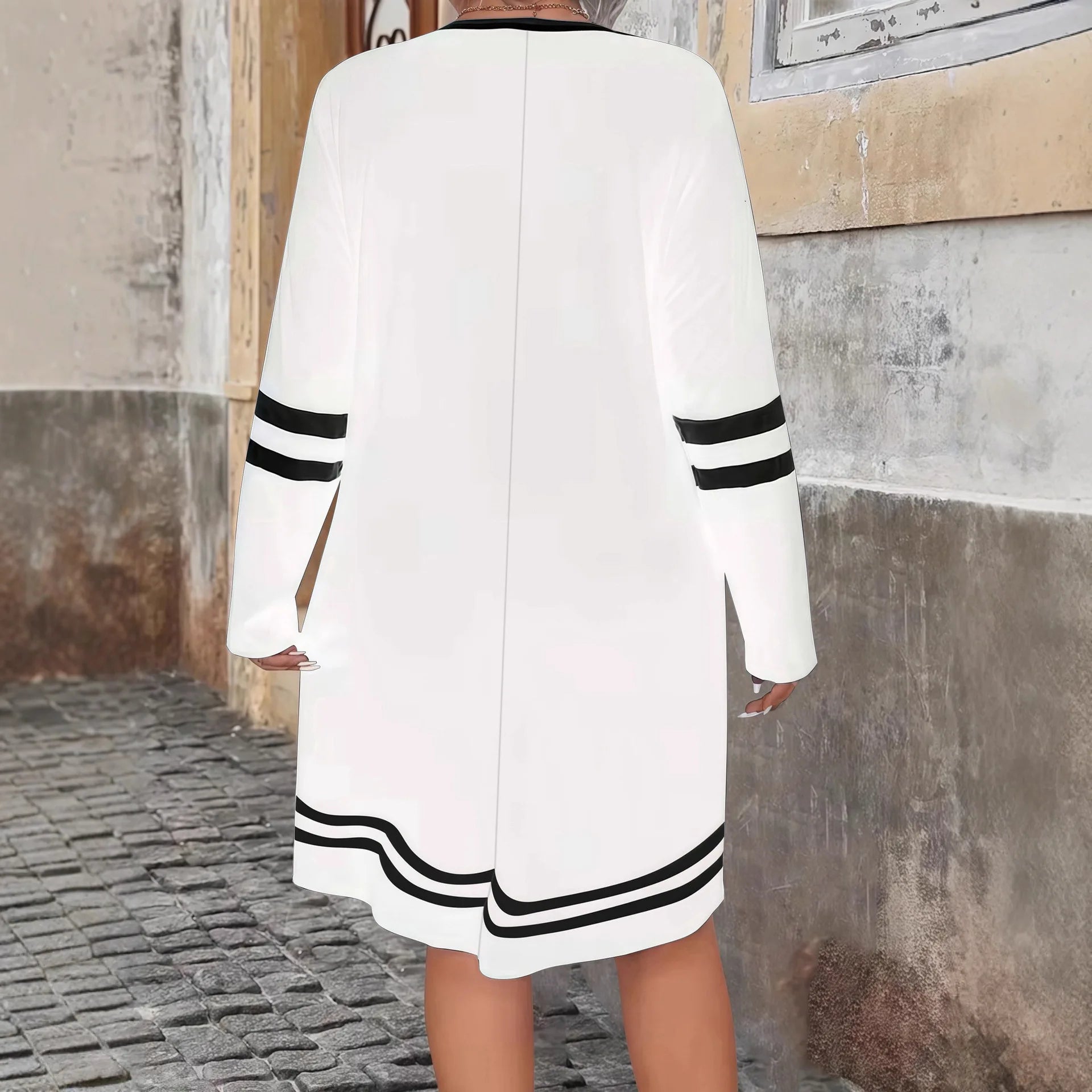 Vestido Negro con Cremallera y Cuello V | Elegante Holgado de Gran Tamaño | Manga Larga | Tico Trendy