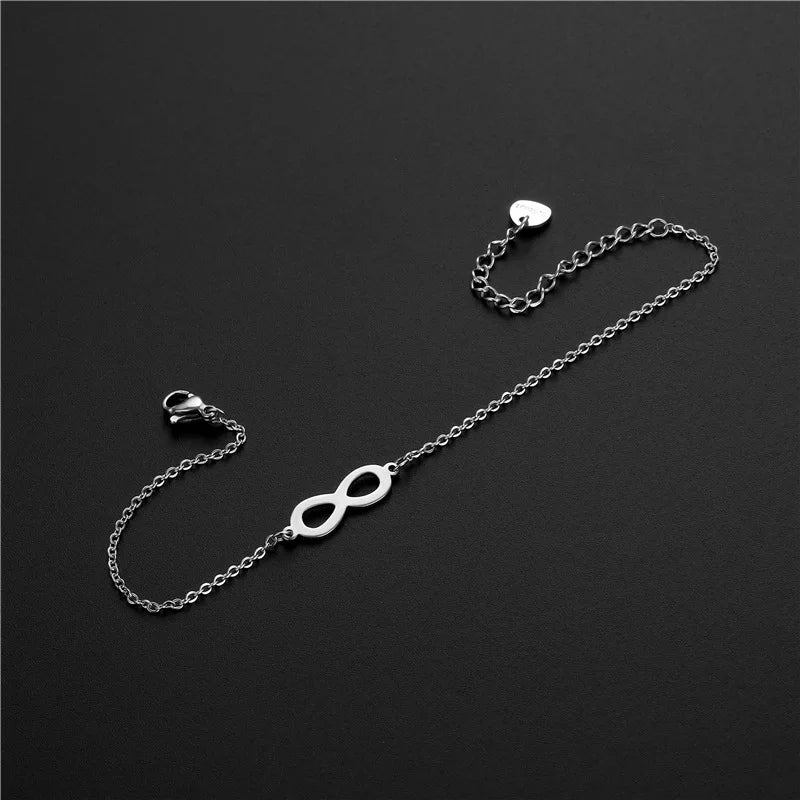 Pulseras con dijes de símbolo infinito de acero inoxidable para mujeres y niñas, accesorios de mano simples, regalos para amantes
