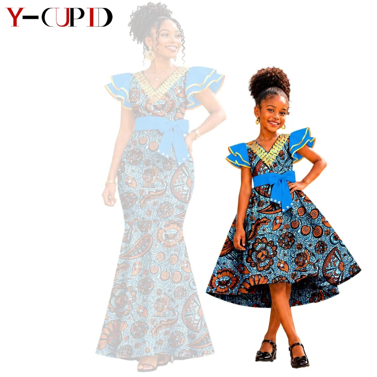 Vestido Sirena Mangas Volante Madre e Hija | Tico Trendy