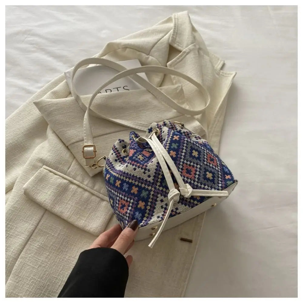 Bolso Tipo Cubo de Lino Floral Étnico para Mujer