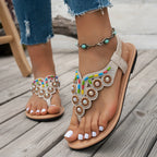 Sandalias Planas Bohemias Cuentas Cristal Antideslizantes | Calzado Playa Moda Casual