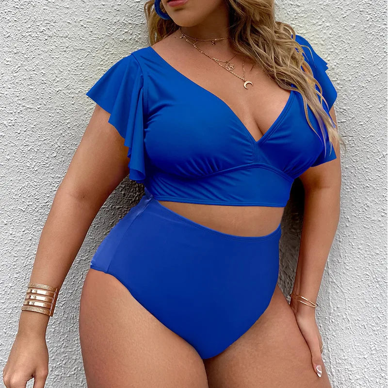 Bikini de Talla Grande con Volantes - Estampado y Tiro Alto para Playa