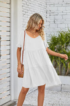 Vestido Midi de Playa | Algodón Liso Cuello V | Mangas Cortas con Volantes | Tico Trendy