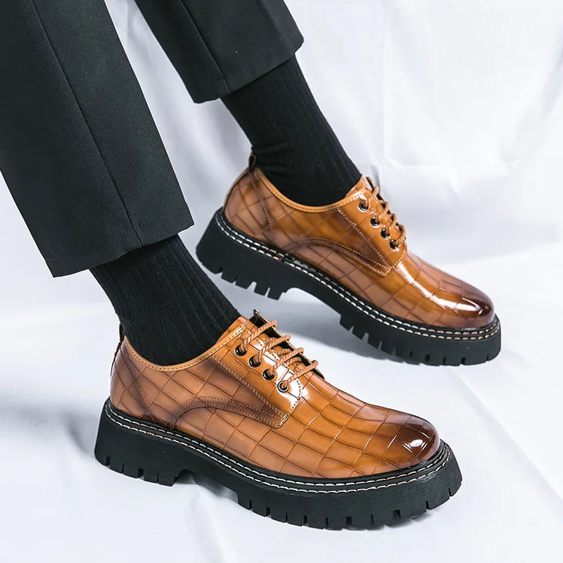 Zapatos Vestir Marrones Hombre | A Cuadros Cordones Punta Redonda Informal Negocios