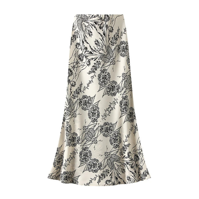 Falda Vintage de Satén | Estampado Floral Elegante