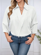 Camisa Blanca Diseño Diagonal Plus Size | Cuello Vuelto Holgada | Tallas 1XL-5XL | Tico Trendy