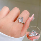 Anillos de mariposa de circón ajustables simples para mujeres y niñas, Color plateado, todos los anillos de acero inoxidable, accesorios para dedos, regalos