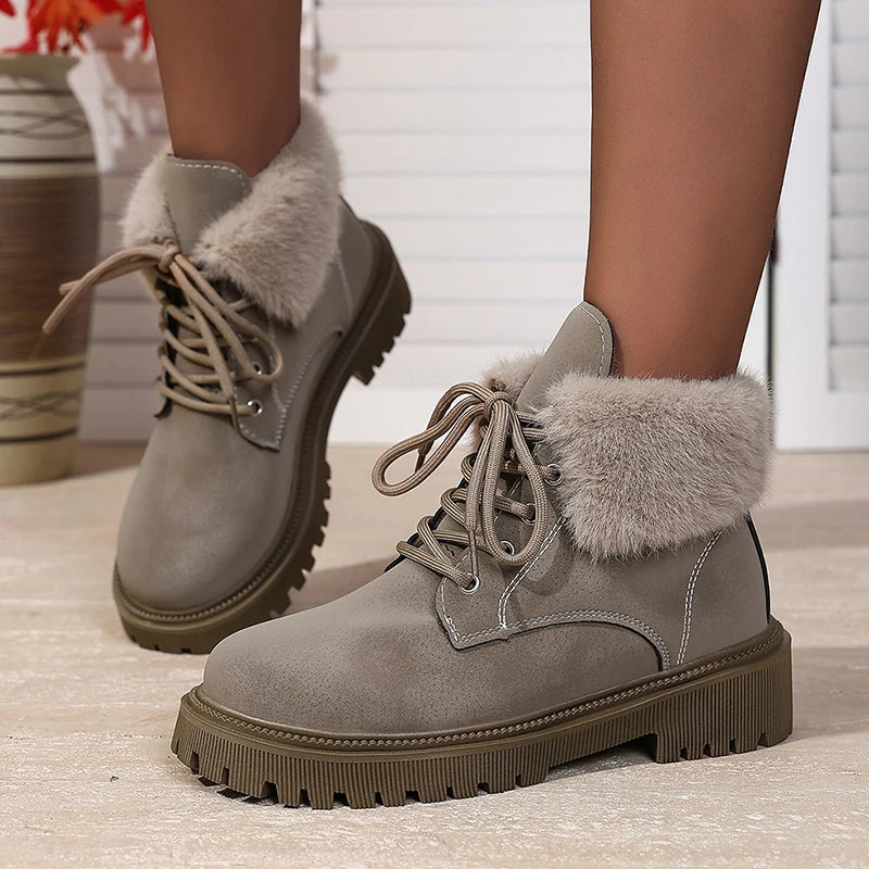 Botines de Plataforma con Cordones y Forro de Felpa