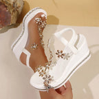Sandalias de Mujer | Plataforma y Tacón Alto | Flores y Diamantes de Imitación