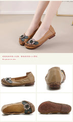 Mocasines Planos Florales de Cuero Genuino | Hechos a Mano | Talla 41 | Estilo Retro