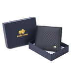 BISON DENIM-billetera de fibra de carbono para hombre, Tarjetero con bloqueo RFID, bolsillo para monedas, monedero de cuero plegable para negocios, regalos ideales para hombre