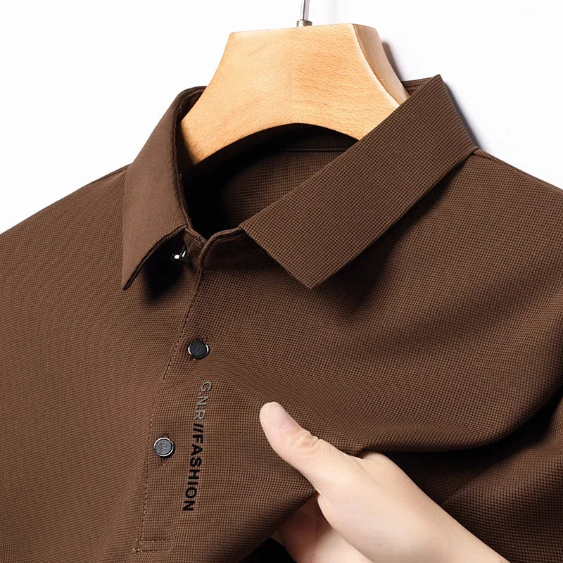 Polo con solapa para hombre, camiseta elástica de alta calidad, Top informal de negocios, camisetas clásicas de manga larga, cómodas y ajustadas, otoño