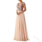 Vestido elegante de gasa con lentejuelas para mujer, cuello en V, dobladillo plisado, lentejuelas femeninas, vestido largo de cóctel para graduación, vestido de noche de boda