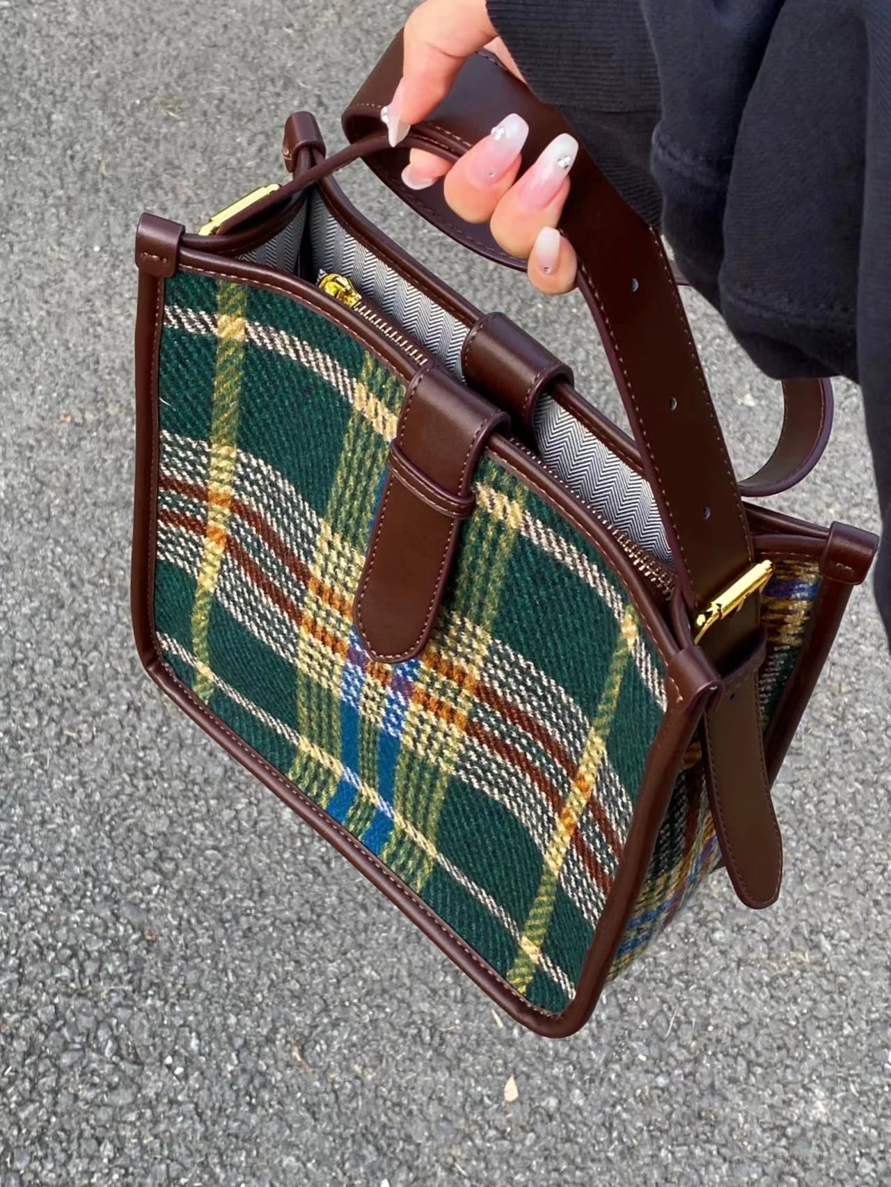 Bolso Hombro Mujer Retro A Cuadros Diario Casual