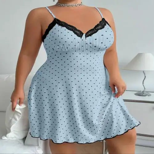 Camisón con Tirantes y Encaje | Cuello V Hasta la Rodilla | Talla Grande XL-5XL | Tico Trendy