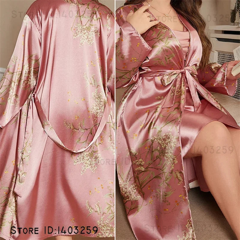 Bata Kimono con Estampado de Cerezo | Talla Grande