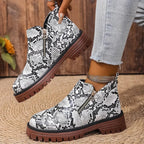 Botines de Plataforma | Estampado de Serpiente | Punta Redonda Elegante