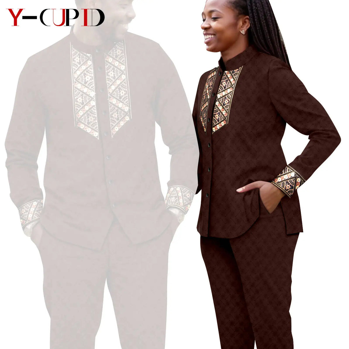 Conjunto Jacquard Africano Boda Pareja | Blusa y Pantalón | Tallas XS-6XL | Tico Trendy