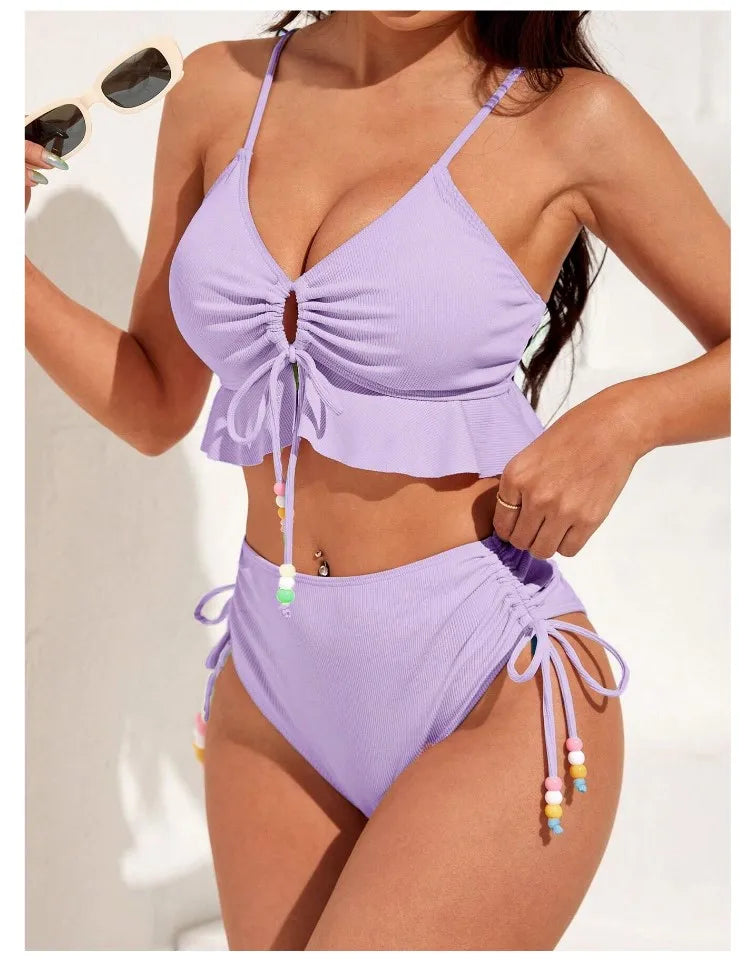Bikini con Cordón y Volantes - Traje de Baño Sexy para el Verano Tico