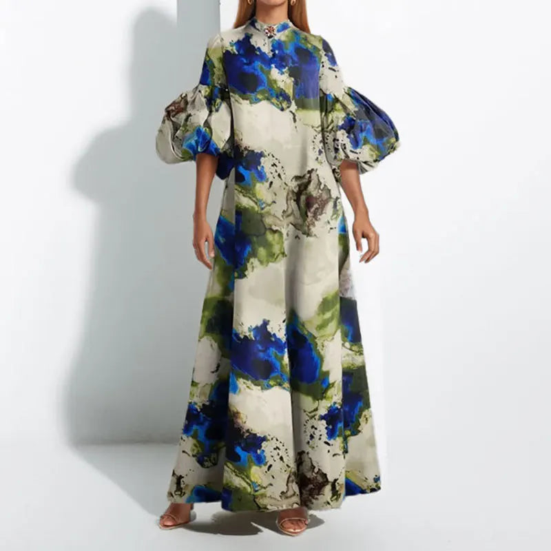 Vestido Maxi Estampado Cintura Ceñida Casual Chic