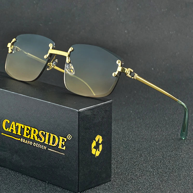 Gafas de Sol CATERSIDE | Cobre y Lentes Degradados Azules | Cuadradas Sin Montura | Lujo Unisex