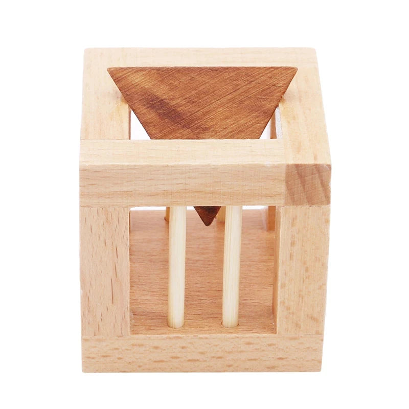 Rompecabezas de madera para niños y adultos, jaula con cerradura Luban triangular, juegos de desafío IQ, juguetes educativos intelectuales
