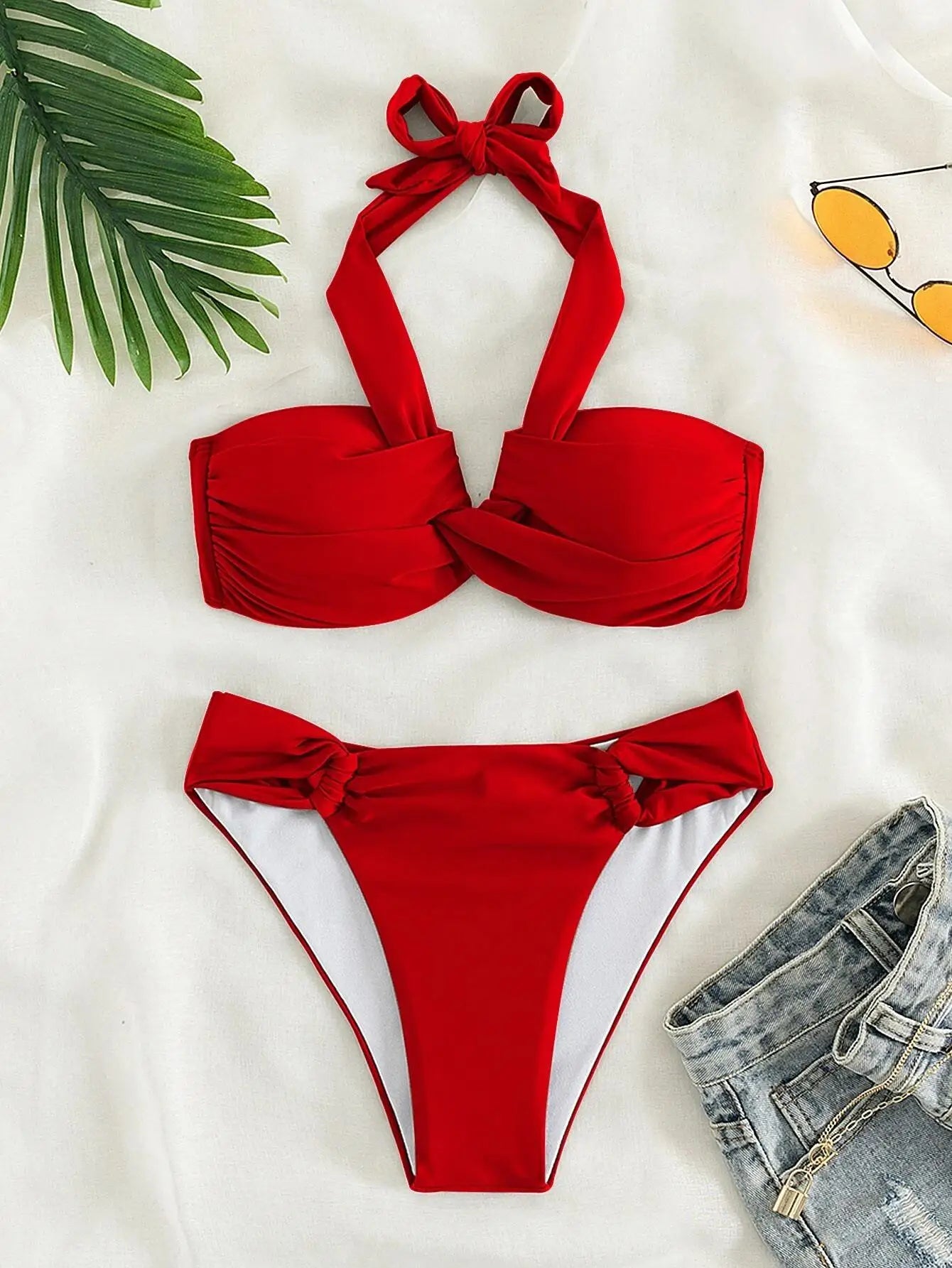 Bikini Halter Push Up con Twist - Traje de Baño de Playa