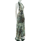 Vestido largo elegante con estampado abstracto para mujer, falda larga dividida con escote en V profundo y espalda descubierta, vestido informal de estilo francés a la moda de verano