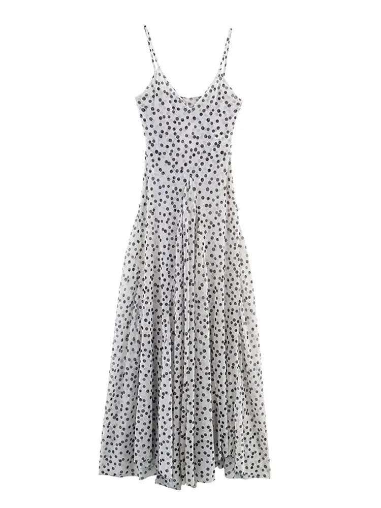 Vestido Largo Tirantes Lunares Cuello V | Espalda Descubierta Camisola Estilo Casual