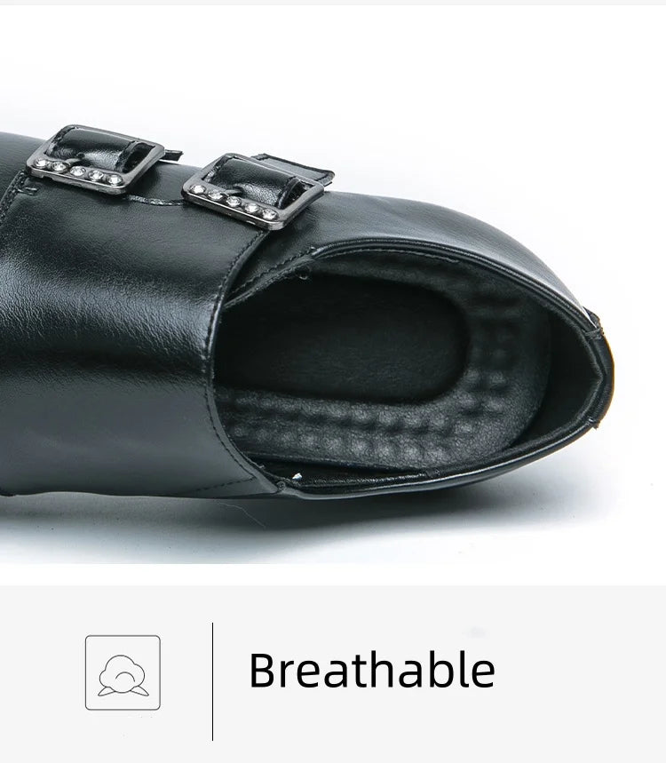 Zapatos Vestir Hombre Ticotrendy Piel Dividida Retro Punta Puntiaguda Boda | Con Hebilla