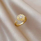 Anillo de girasol de circón chapado en oro de 18 quilates para mujer, anillo de cobre ajustable que se puede abrir, accesorios de joyería, regalos para amigos