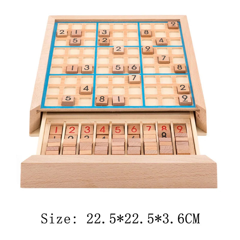Juego de mesa Sudoku con azulejos y cajón, rompecabezas de números de 9x9, juguetes Montessori de madera, juegos lógicos para niños y adultos
