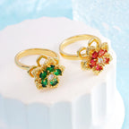 Anillos de cobre abiertos ajustables con circonita de flor giratoria Simple para mujeres y niñas, accesorios de fiesta diarios, regalos