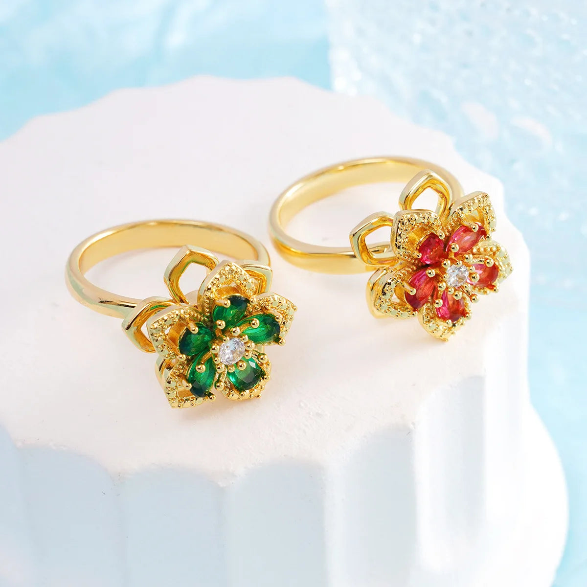 Anillos de cobre abiertos ajustables con circonita de flor giratoria Simple para mujeres y niñas, accesorios de fiesta diarios, regalos