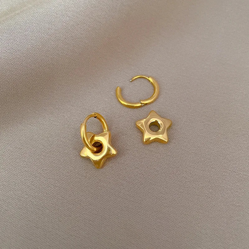 Pendientes de aro de estrella simples de Color dorado de acero inoxidable para mujeres y niñas, accesorios para las orejas a la moda, regalos de joyería