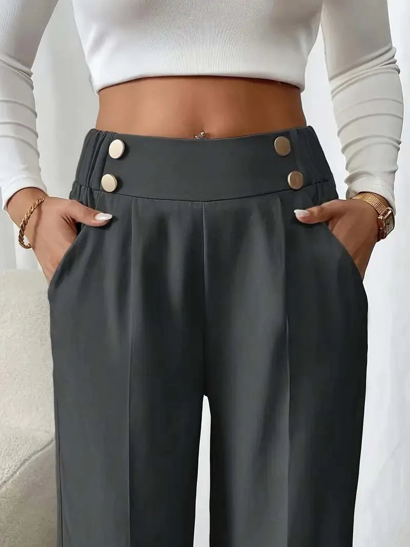 Pantalón Drapeado Elegante | Cintura Alta, Recto, Suelto y Color Sólido Verano 2025