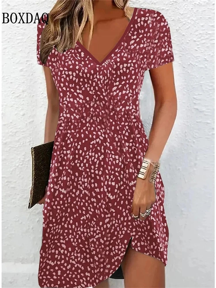 Vestido Veraniego Informal para Mujer | Estampado Floral Bohemio | Cuello V y Manga Corta | Tico Trendy