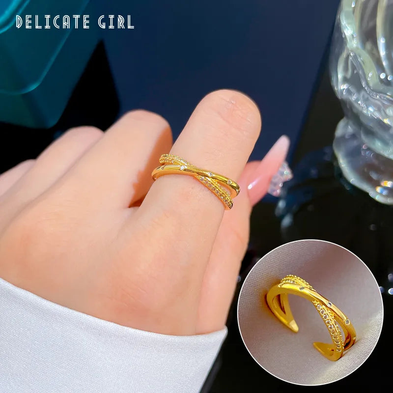 Anillos ajustables con forma de cruz de circón Simple para mujeres y niñas, anillos de cobre de Color dorado a la moda, accesorios para dedos, regalos