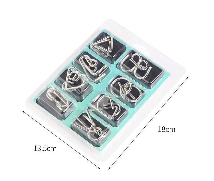 Rompecabezas de anillo chino de Metal para niños y adultos, puzles mágicos, rompecabezas clásicos, IQ Brain Teaser, 8 juegos por paquete