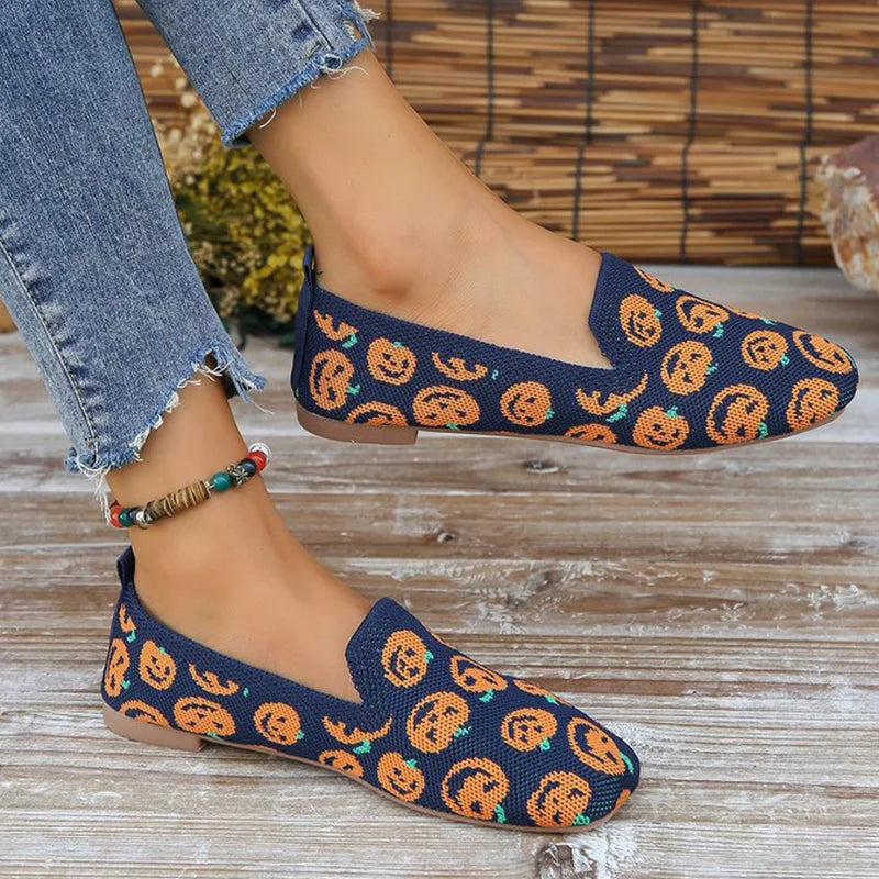 Zapatos Planos de Halloween con Calabazas | Malla Transpirable | Suela Suave | Otoño 2025