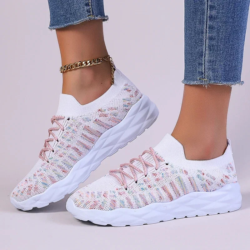 Zapatillas de Punto con Plataforma | Colores Variados | Suela Gruesa Antideslizante | Cordones