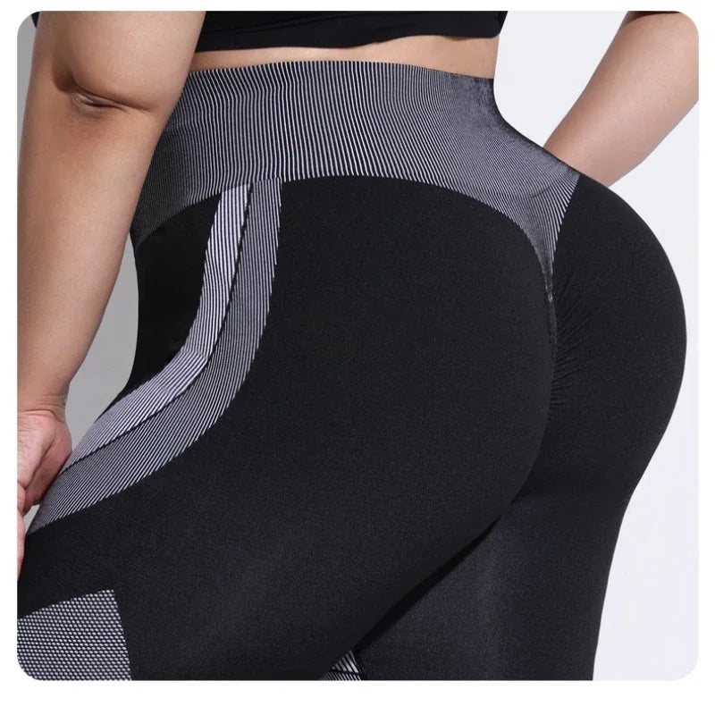 VEQKING 4XL, pantalones deportivos de talla grande para mujer, mallas de Yoga de alta elasticidad sin costuras, mallas de gimnasio con contraste de Color, pantalones de entrenamiento Hiplift